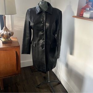 Black Leather Lambskin Car Coat